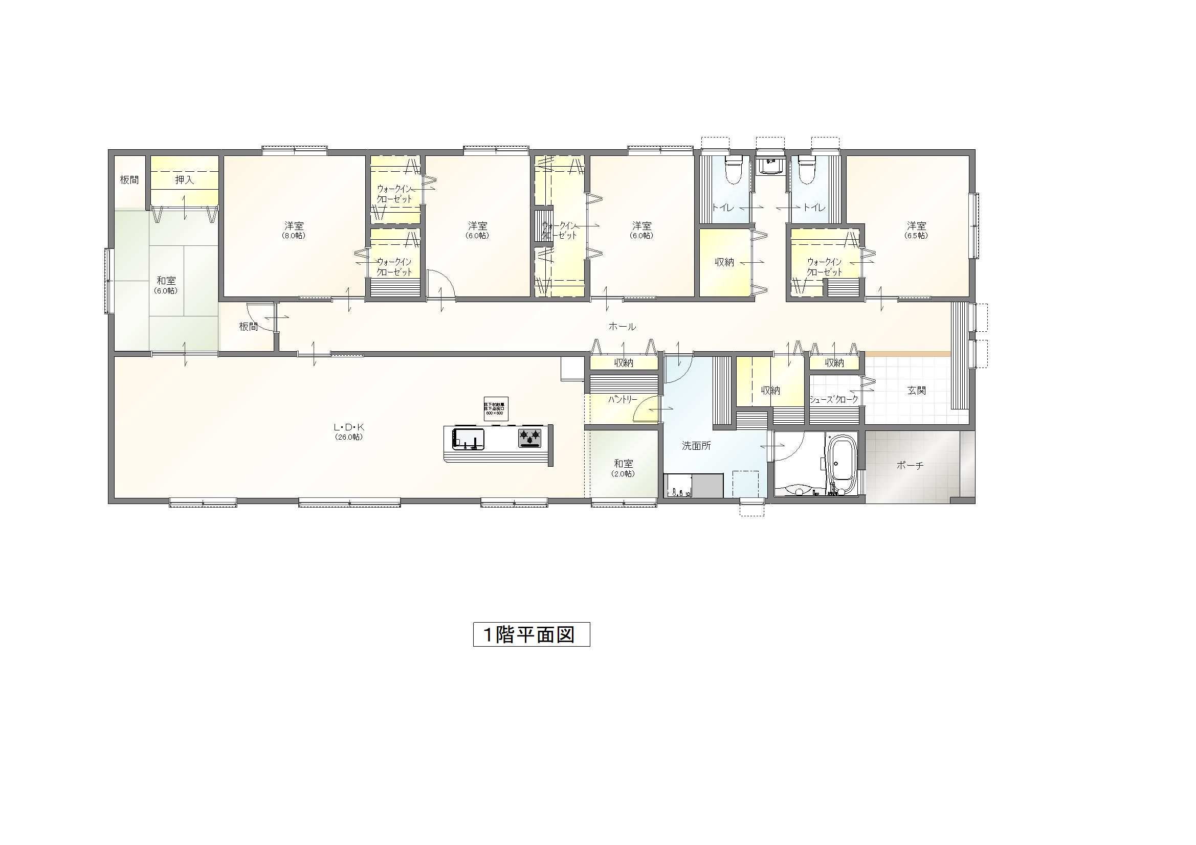 注文住宅　岐阜県　平屋　間取り図